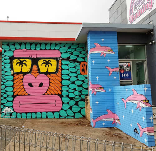 Gorilla and dolphin mural at Caringbah | Street Murals by Mulga. Item composed of synthetic