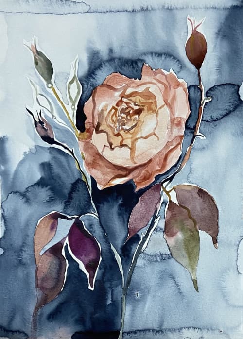 Rose No. 6 : Original Watercolor Painting | Paintings by Elizabeth Becker. Item made of paper works with boho & contemporary style