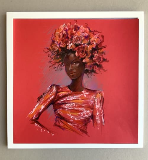 "Beauty in Red" Original Fashion Illustration on paper | Drawing in Paintings by Marina Saba Fine Art. Item composed of paper in contemporary or modern style