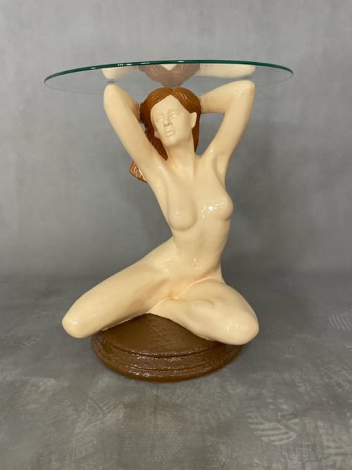 Hand made and painted Table in Europe luxus design art | Furniture by ultimate European. Item composed of glass compatible with mid century modern and country & farmhouse style