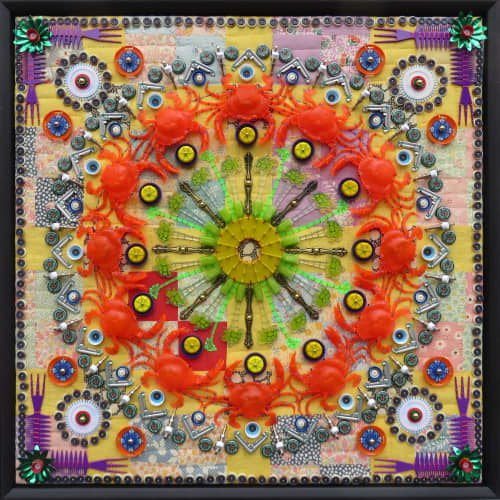 Found Object Mandala CXVI | Embroidery in Wall Hangings by Susan Lenz. Item made of fabric