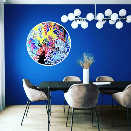 Jaguar in the jungle flowers | Mirror in Decorative Objects by Frederick Worrell Art and Design. Item composed of glass