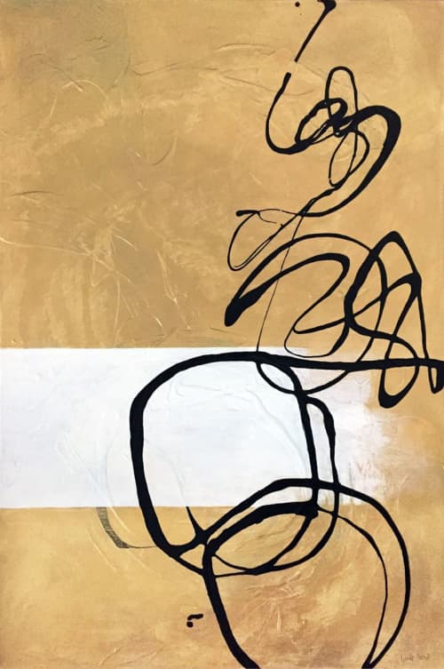 Abstract art with metallic gold, black and white | Oil And Acrylic Painting in Paintings by Lynette Melnyk. Item composed of canvas
