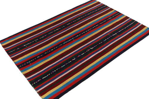 1950s Vintage chaput Kilim rug in Polychromatic Stripe | Area Rug in Rugs by Rug and Kilim
