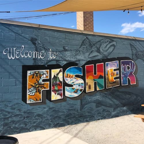 Welcome To Fisher | Murals by Josh Scheuerman | Fisher Brewing Company in Salt Lake City. Item made of synthetic