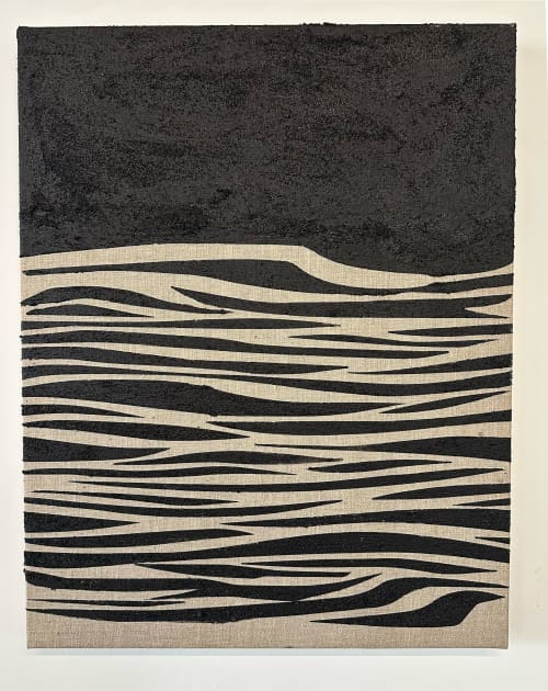 Luxury Carbon Black Waves Painting on Spanish Linen Minimali | Oil And Acrylic Painting in Paintings by RGB Fine Art. Item composed of canvas in minimalism or contemporary style
