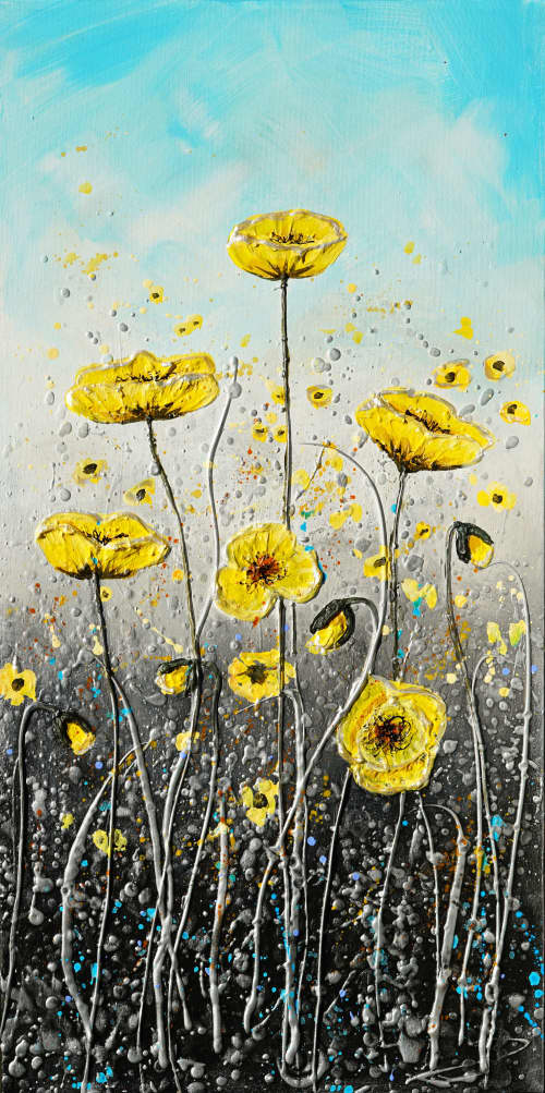 Lemon poppies Original painting on canvas | Oil And Acrylic Painting in Paintings by DaggArt. Item composed of canvas and synthetic