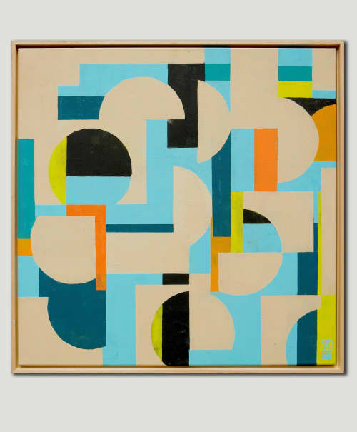 Circle in Circle maze blue | Oil And Acrylic Painting in Paintings by Ronald Hunter. Item made of canvas with synthetic works with modern style