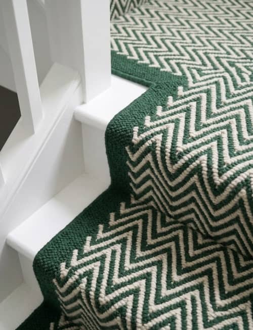 Handwoven Woolen Green Runner Rug | Rugs by Evergreen Carpets. Item made of wool works with boho & minimalism style