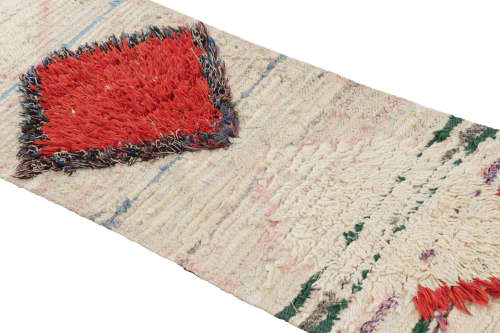 Vintage Moroccan Runner Rug with White and Red Diamond | Area Rug in Rugs by Rug and Kilim