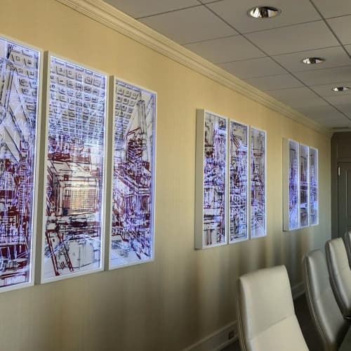 Invisible Cities - Three Triptychs | Drawings by Maria Schneider Arte | Raynes Lawn Hehmeyer in Philadelphia. Item made of synthetic