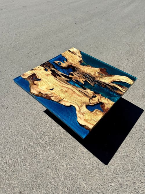 Blue Resin Coffee Table - Epoxy End Table, Coffee Table | Tables by Tinella Collection. Item composed of wood & metal compatible with minimalism and contemporary style