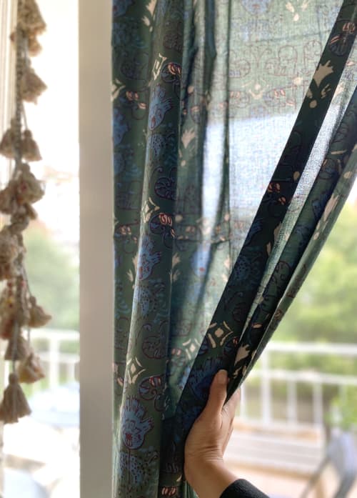 Green Meadow Curtain | Curtains & Drapes by ichcha. Item composed of cotton in boho or country & farmhouse style