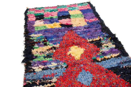 Vintage Mid-Century Moroccan Geometric Red and Purple Fabric | Area Rug in Rugs by Rug and Kilim