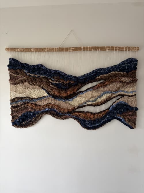 Wall tapestry "Strata" | Wall Hangings by Tissage Sauvage. Item composed of wood and cotton in boho or contemporary style