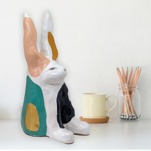 Disapproving Bunny- Wavy | Sculptures by Fuzz E. Grant. Item composed of synthetic