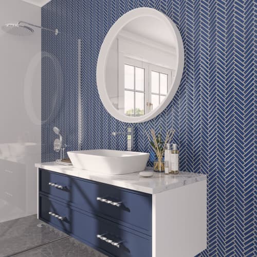 Tile Club Blue Deco Herringbone Glass Mosaic Tile by Tile Club