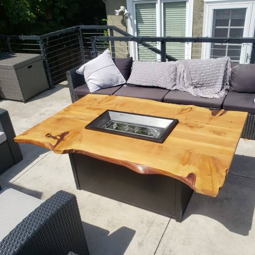 Live Edge Juniper Outdoor Fire Table | Dining Table in Tables by Closed Loop Woodworks. Item composed of wood