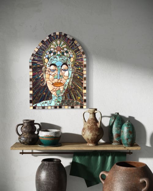 Tara Buddha | Mosaic in Art & Wall Decor by Gila Mosaics Studio. Item composed of stoneware and glass in contemporary or asian style