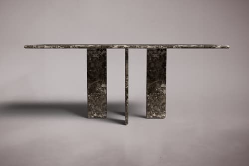 Luna Rectangular Dark Emperador Marble Dining Table | Tables by HamamDecor LLC. Item composed of marble compatible with mediterranean and modern style