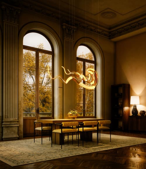 Ammonite Sculptural Chandelier by Gaea Craft | Chandeliers by Gaea Craft. Item composed of bronze and glass in modern style