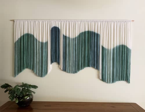 Modern Textile Wall Art AURORA Green Wavy 3D Curved | Macrame Wall Hanging in Wall Hangings by Wallflowers Hanging Art. Item composed of fiber compatible with minimalism and mid century modern style