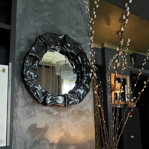 "Black Leather Pillow Effect" Mirror | Decorative Objects by IRENA TONE. Item compatible with minimalism and contemporary style