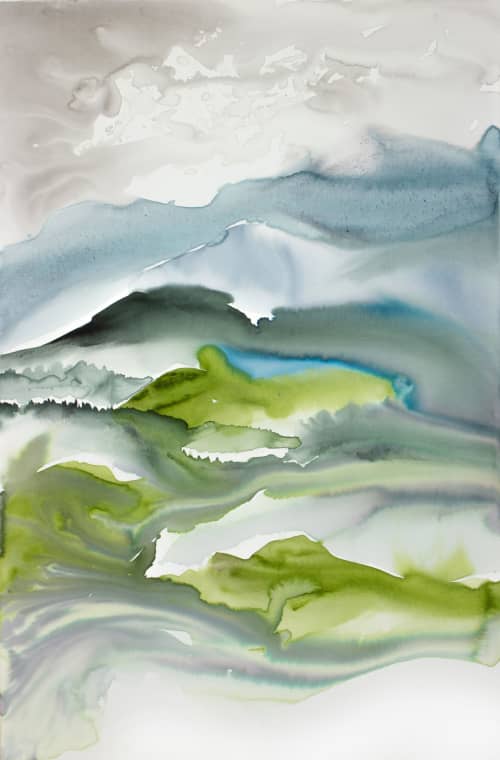 Mountainscape No. 7 : Original Watercolor Painting | Paintings by Elizabeth Becker. Item made of canvas compatible with minimalism and contemporary style