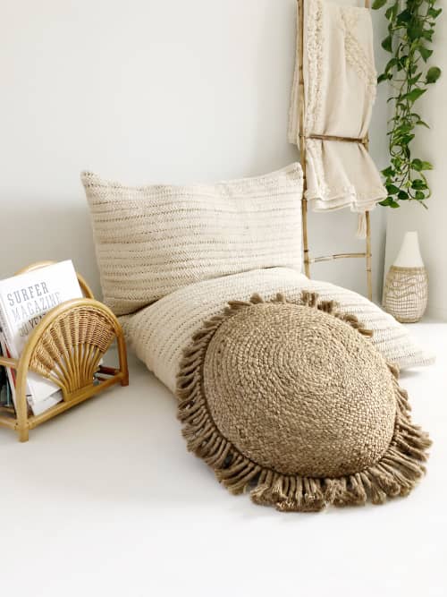 Round Koko Jute Pillow Cover by Coastal Boho Studio Wescover Pillows