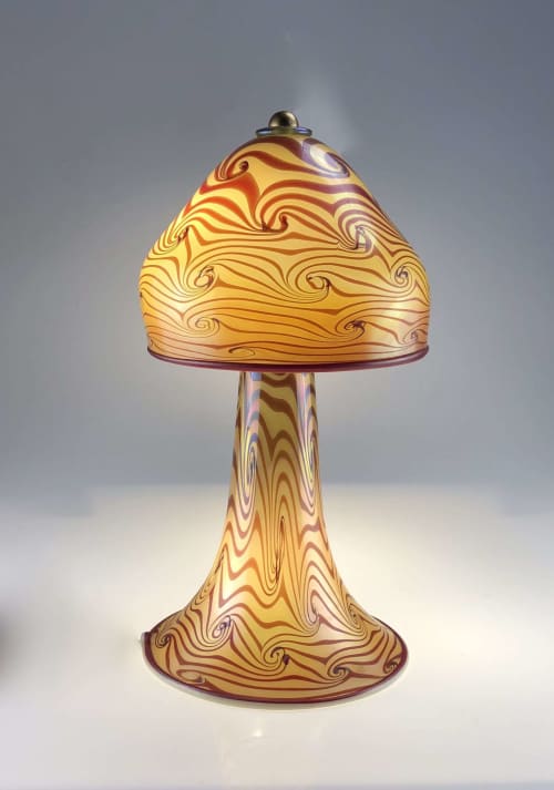 Gold Luster Ruby Decoration Wave | Table Lamp in Lamps by Rick Strini. STRINI ART GLASS. Item made of glass