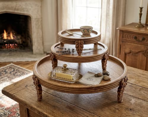 Heritage Hand-Carved Wooden Table Riser | Decorative Plate in Decorative Objects by Famous Art Group Of Industries