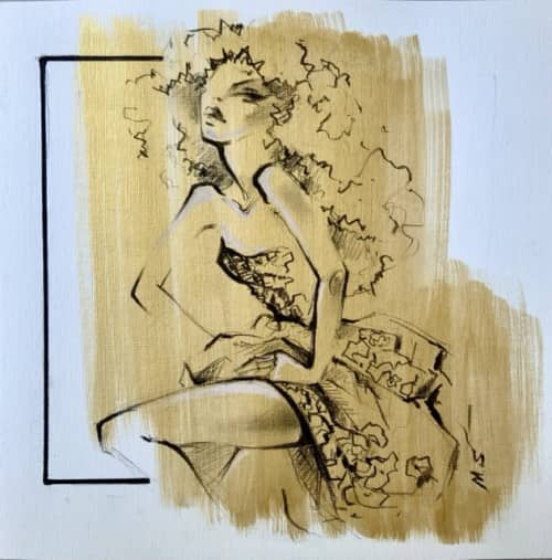 "Fashionista" Original Fashion Illustration on paper 12"x12" | Paintings by Marina Saba Fine Art. Item composed of paper in contemporary or modern style