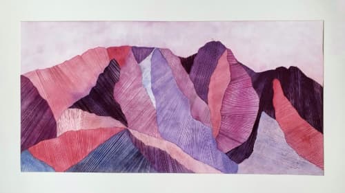 Giewont mountain-Embroidered watercolor | Watercolor Painting in Paintings by Laila Vazquez. Item made of cotton & paper compatible with boho and minimalism style