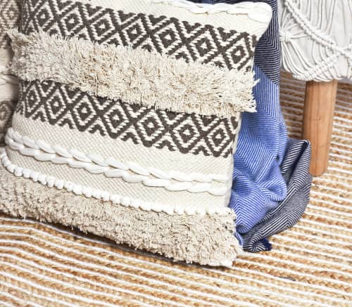 Emily Artisanal Handloom Cushion_ woven textured cotton | Pillows by Humanity Centred Designs. Item composed of cotton and fiber in boho or minimalism style