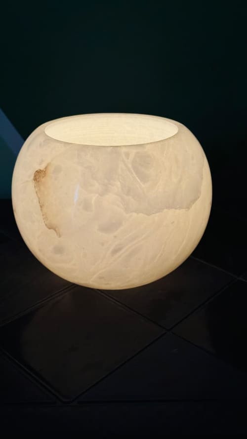 Handcrafted Natural Alabaster Marble Tealight Holder – Sculp | Candle Holder in Decorative Objects by Ashfaq Siddique. Item made of marble works with contemporary & art deco style