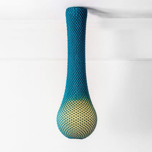 Knitted Hanging Light - Dropped | Pendants by Ariel Zuckerman Studio. Item composed of fabric and glass