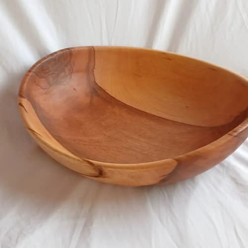 17" Handcrafted Wave Wooden Salad & Serving Bowl | Serveware by TerraKlay. Item made of wood works with contemporary & rustic style