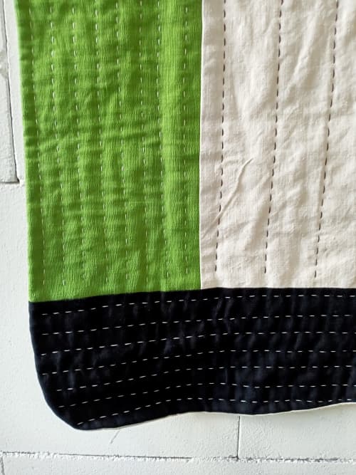White Black Green Quilt | Linens & Bedding by DaWitt. Item made of cotton