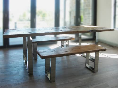 Rustic wood table and benches | Dining Table in Tables by Abodeacious. Item composed of wood and steel