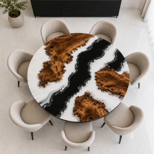 Black and White Epoxy Table, Dining Table Top | Tables by Innovative Home Decors. Item composed of wood compatible with country & farmhouse and art deco style