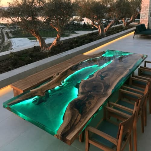 Glow in the Dark Epoxy River Dining Table – Live Edge Wood & | Tables by SK EPOXY CRAFT