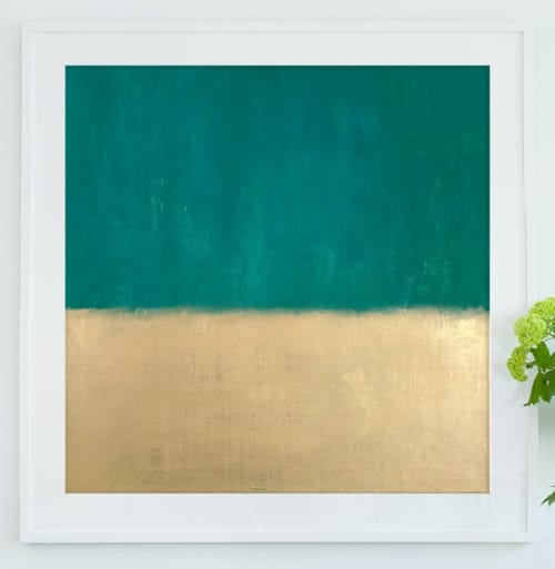 Teal and Gold | Oil And Acrylic Painting in Paintings by Matthew Thomas | Club Quarters Hotel in Houston in Houston