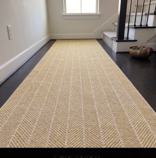 Handwoven Woolen Yellow Runner Rug | Rugs by Evergreen Carpets. Item made of wool works with boho & minimalism style