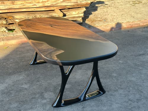 Black Walnut Epoxy Resin Dining Table - Oval Epoxy Table Top | Tables by Tinella Collection. Item composed of walnut in minimalism or coastal style