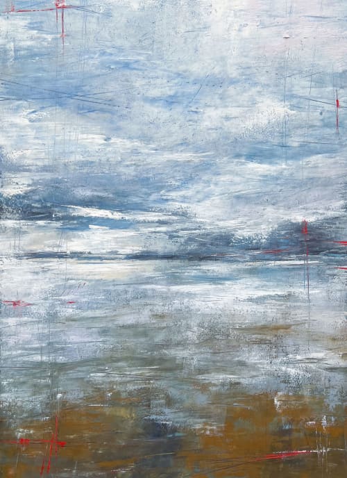 Lakeshore | Oil And Acrylic Painting in Paintings by Ana Carolina Mönnaco. Item made of paper works with contemporary & coastal style