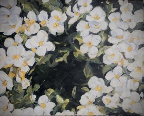 White Floral painting on Canvas | Oil And Acrylic Painting in Paintings by Arohika Verma. Item made of canvas