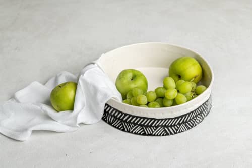Black and White Handcrafted Large Porcelain Fruit Bowl | Plate in Dinnerware by ShellyClayspot