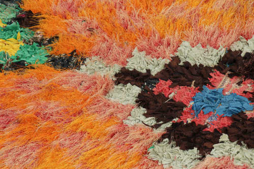 Vintage Moroccan Runner with Polychromatic Diamond Medallion | Area Rug in Rugs by Rug and Kilim