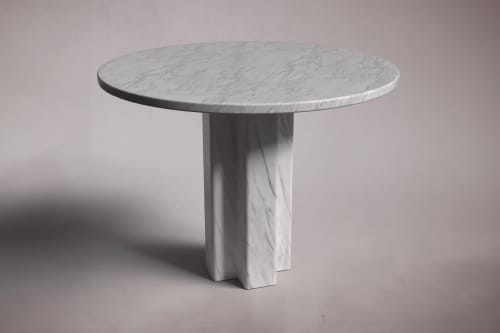 Arti Italian Carrara Marble Round Dining Table | Tables by HamamDecor LLC. Item made of marble works with mediterranean & modern style