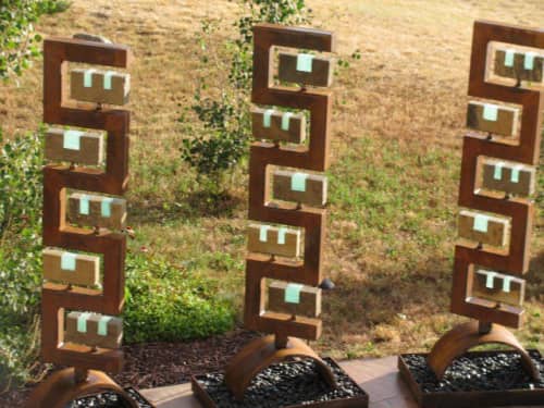 Sentinels | Public Sculptures by Brian Schader. Item composed of steel & stone